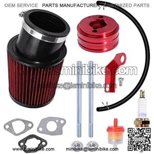 Upgraded Air Filter adapter Intake Spark Plug Kit Replacement for Predator 212cc 6.5 Hp Engine Mini Bike Go Kart, Red