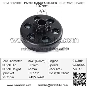 Minibike Centrifugal Go Kart Clutch 3/4" Bore 10 Tooth 10T Fit for #40/41/420 Chain 6.5HP (3/4 10T)
