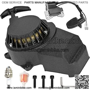 Alloy Easy Pull Recoil Start Starter Ignition Coil for 2 Stroke Engine 47 49cc taotao SSR Coolster MotoTec Chinese ATV Quad 4 Wheeler Go kart Pit Dirt Mini Pocket Bike Motor Black