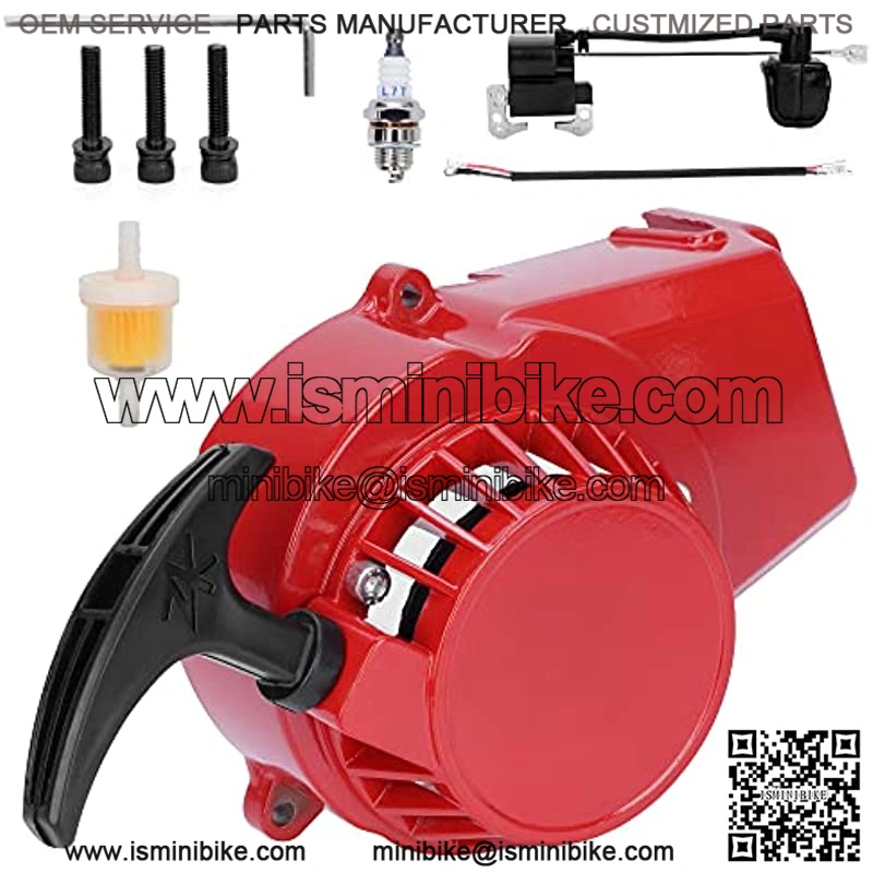 Upgraded Aluminum Alloy Pull Starter, Recoil Starter Assembly Ignition Coil for 2 Stroke Engine 47cc 49cc 50cc SYX SSR Taotao Coolster Quad 4 Wheeler Mini Pit Bike Go Cart ATV Scooter-Red