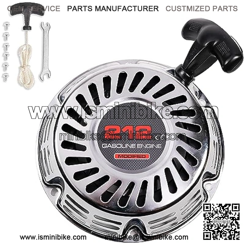 Mini bike Brilliant Chrome Kit Pull Start Recoil Starter Assembly w/Recoil Fan Cover Shroud Housing & 4L Stainless Steel Gas Tank kit - Image 2