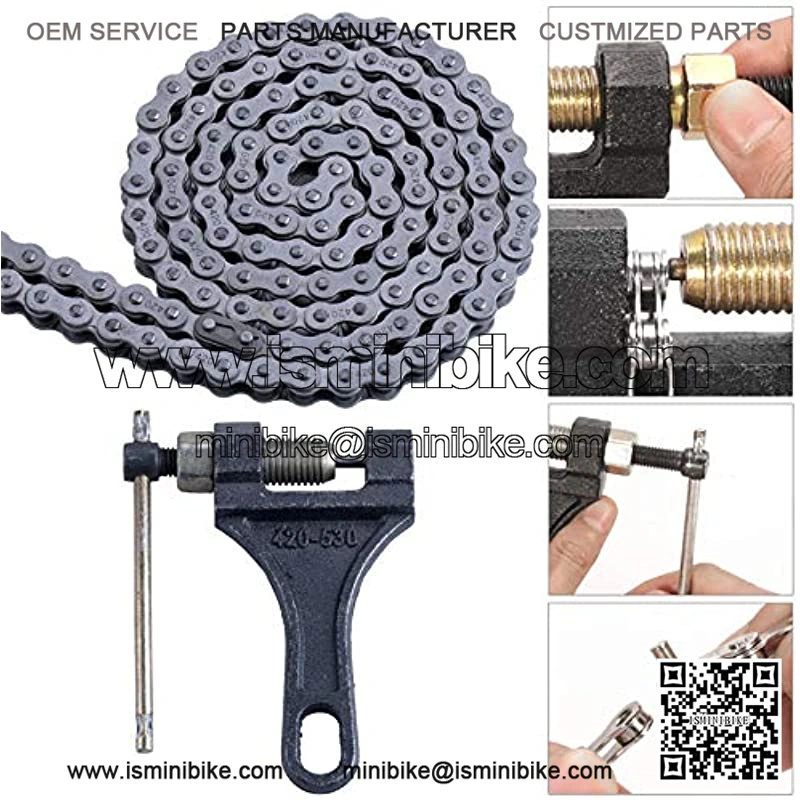 420 Motorcycle Chain+ Chain Breaker,420 Standard Roller Chain 132 Link for 110cc 125cc Dirt Pit Bike ATV Quad Go Kart Scooter Mini Bike