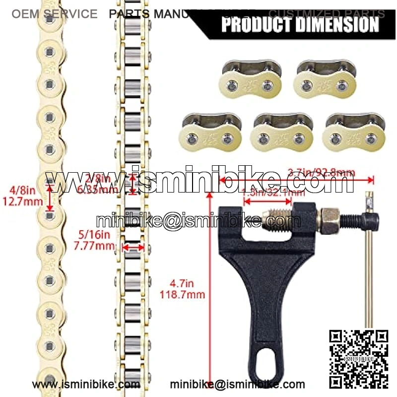 Gold 420 Motorcycle Chain 132 Link Standard Roller Chain with Free Chain Breaker 5 Connecting Master Link for 100cc 110cc 125cc Dirt Pit Bike ATV Quad Go Kart Mini Bike Scooter - Image 2