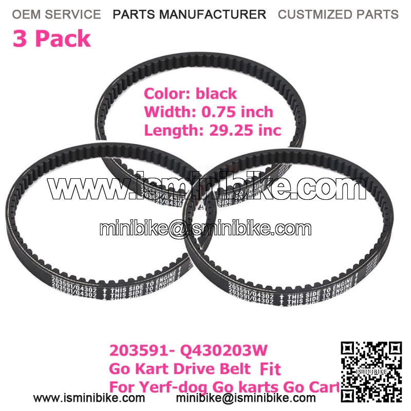3 Pack 203591- Q430203W Go Kart Drive Belt Fit for Yerf-dog Go karts Go Cart