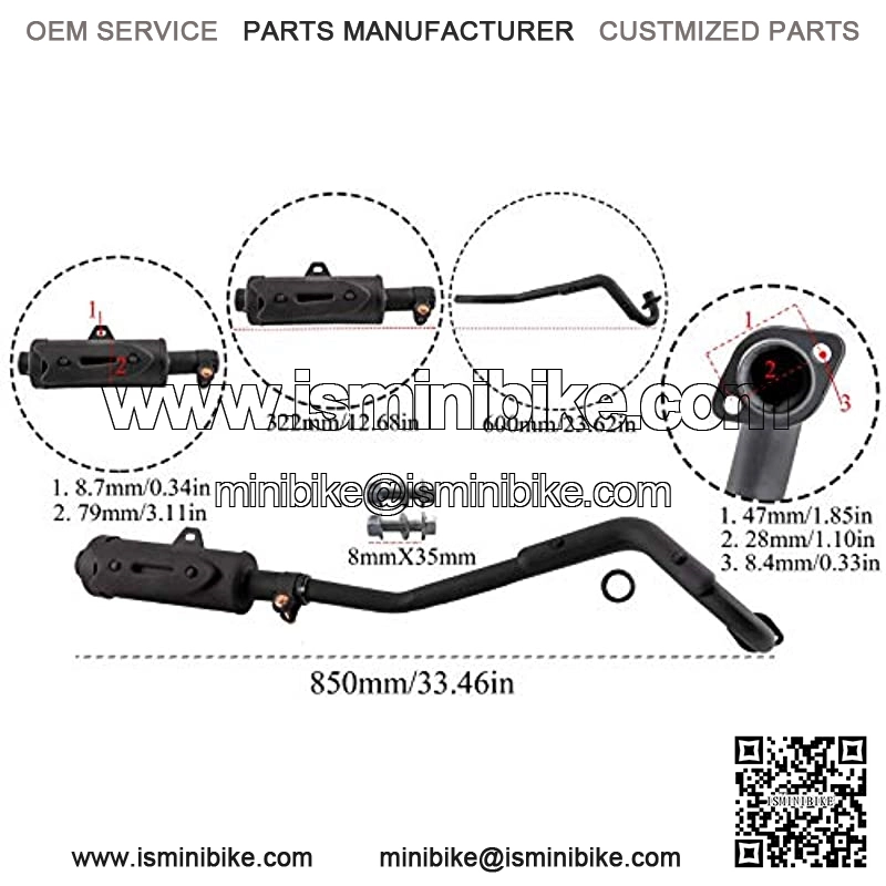 28mm 1 1/8" Muffler Exhaust Pipe for ATV Quad Go Kart 50cc 70cc 90cc 110 125cc - Image 2