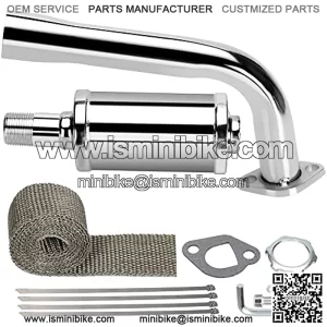 Thickened Exhaust Header Pipe Muffler with Heat Shield Tape Kit for Non Hemi 6.5HP Predator 212cc 196cc Coleman CT200u BT200X KT196 Baja MB200 GX160 GX200 Clone Go Kart Mini Bike Parts Silver