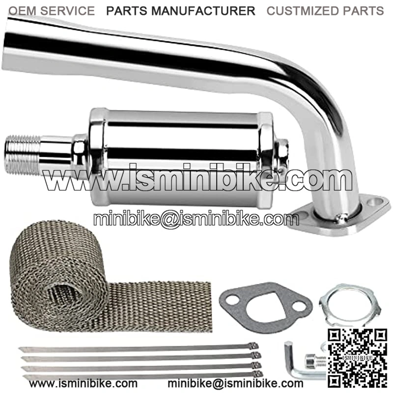 Thickened Exhaust Header Pipe Muffler with Heat Shield Tape Kit for Non Hemi 6.5HP Predator 212cc 196cc Coleman CT200u BT200X KT196 Baja MB200 GX160 GX200 Clone Go Kart Mini Bike Parts Silver