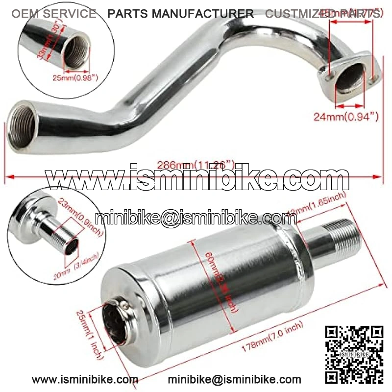 212cc Exhaust Pipe with Muffler for Predator 212 Go Kart 196cc Non Hemi Engine Coleman Powersports KT196 Trailmaster XRX XRS Hammerhead 80T Yerf Dog Manco Tillotson GX200 Performance Parts - Image 2