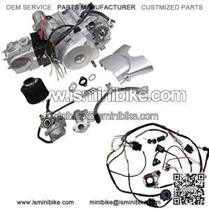 125cc 4-Stroke Semi-Auto Single-Cylinder Air-Cooled Electric-Start Motor Engine with Wiring Harness Kit for ATV Four Wheelers Quad bikes Tricycle go karts