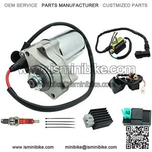 110cc ATV Starter Motor 2 Bolt Fits for Kids ATVs Quad Dirt Pit Bike TaoTao 50cc 70cc 90cc 110cc 125cc, 4 Piece ATV Part with Solenoid Starter Relay&Ignition Coil&Voltage Regulator