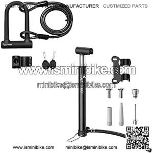 Bike Lock Set Heavy Duty U Lock with 5 Ft Security Steel Cable for Road Bike Mountain Bike and Mini Bike Pump Floor Bicycle Pump High Pressure, Fits Presta Schrader and Dunlop, Portable