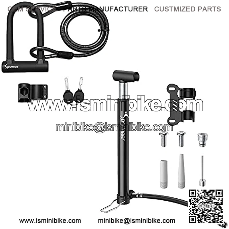 Bike Lock Set Heavy Duty U Lock with 5 Ft Security Steel Cable for Road Bike Mountain Bike and Mini Bike Pump Floor Bicycle Pump High Pressure, Fits Presta Schrader and Dunlop, Portable