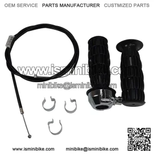 7/8" Mini Bike Throttle Assembly w/ Grips, 53" Cable, 3 Conduit Clips