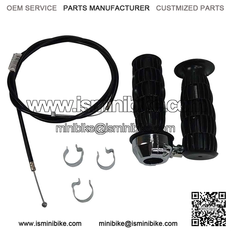 7/8" Mini Bike Throttle Assembly w/ Grips, 53" Cable, 3 Conduit Clips