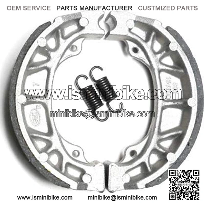 Brake Shoe Pad Set with springs and Coleman Mini Bikes, Jonway, Peace, Tao Tao Scooters. The outside diameter of these brake shoes is 105mm (4-1/8").