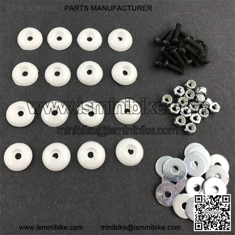 16-Piece Body Fastener Kit (White) for Mini Bike & Go Kart - Washers Bolts Nuts