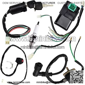 Engine Wire Harness Wiring Loom CDI Ignition Coil Spark Plug Rebuild Kit for Dirt Pit Bike 50cc 70cc 90cc 110cc 125cc Stator CDI Coil ATV Quad Bike Buggy Go Kart