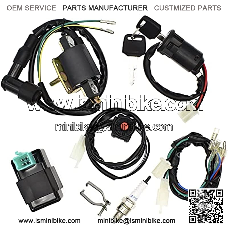 Engine Wire Harness Wiring Loom CDI Ignition Coil Spark Plug Rebuild Kit for 50cc 70cc 90cc 110cc 125cc Stator CDI Coil ATV Quad Bike Go Kart
