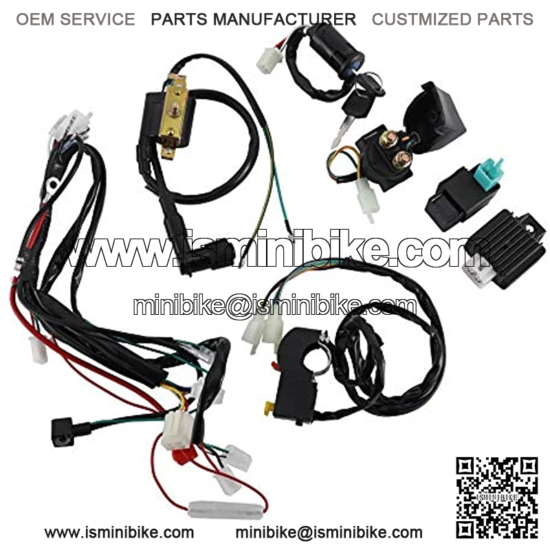 Electric Start Engine Wiring Harness, CDI Ignition Coil Wiring Harness Kit, CDI Wire Assembly fit for 4 Stroke ATV KLX 50cc 110cc 125cc Quad Bike Buggy Go Kart