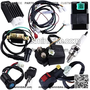 Full Wiring Harness Loom Coil Regulator CDI Solenoid Relay Spark Plug For 4 Stroke ATV 50cc 70cc 90cc 110cc 125cc Dirt Pit BIke Electric Start Engine By AUTOMOTIVE