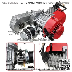 49cc 2 Stroke Racing Engine Motor Cylinder for Air Cooled Pocket Bike Mini Dirt Bike ATV Scooter T8F 14 teeth Gear Box Recoil Pull Start Racing Air Filter & Handle Bar & Throttle Cable