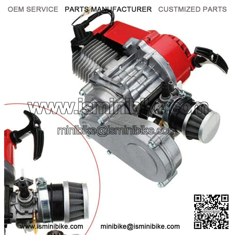 49cc 2 Stroke Racing Engine Motor Cylinder for Air Cooled Pocket Bike Mini Dirt Bike ATV Scooter T8F 14 teeth Gear Box Recoil Pull Start Racing Air Filter & Handle Bar & Throttle Cable - Image 2