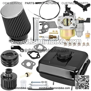 High Performance Carburetor Gas Fuel Tank with 62mm Air Filter Kit for Predator 212cc 196cc 6.5hp Clone Engine Coleman CT200U BT200X GX160 GX200 Baja Warrior MB200 Mini Bike Go Kart Black Parts