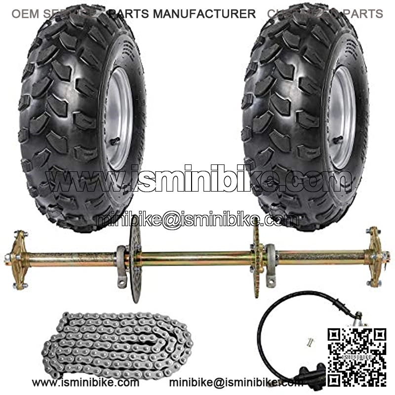 1" Steel Live Axle with 19x7-8 Tubeless Wheels Tires Rim and Chain Sprocket Brake Master Cylinder for Go Kart Quad Trike Golf Carts