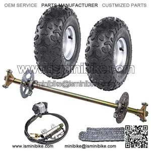 Rear Axle Shaft Kit with 6 Tubeless Wheels Tires Rims Brake Assembly and Chain & Sprocket for Go Kart Quad Trike Drift Bikes