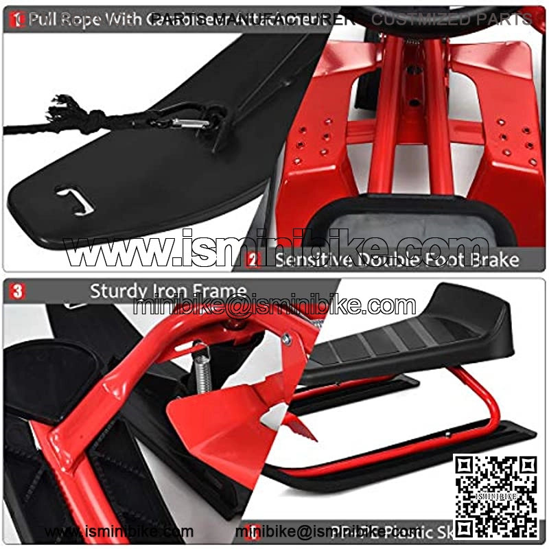 Goplus Snow Racer Sled, Ski Sled Slider Board with Steering Wheel, Twin Brakes, Retractable Pull Rope, for Kids Age 4 & up, Holds Two Children or a Teenager - Image 2