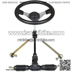 300mm Steering Wheel Steel Kit 320mm Gear Rack Pinion Adjustable Shaft Set Replacement for 110cc Go Kart