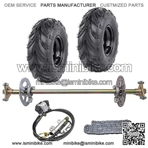 Rear Axle Shaft Kit with 6" Wheels Tires Rims Brake Assembly and Chain & Sprocket for Go Kart Quad Trike Drift Bikes