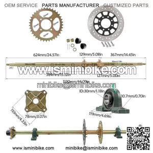 44" ATV Quad Go Kart Rear Live Axle Kit Sprocket Brake Disc Wheel Hub Golf Cart