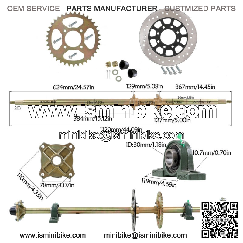 44" ATV Quad Go Kart Rear Live Axle Kit Sprocket Brake Disc Wheel Hub Golf Cart